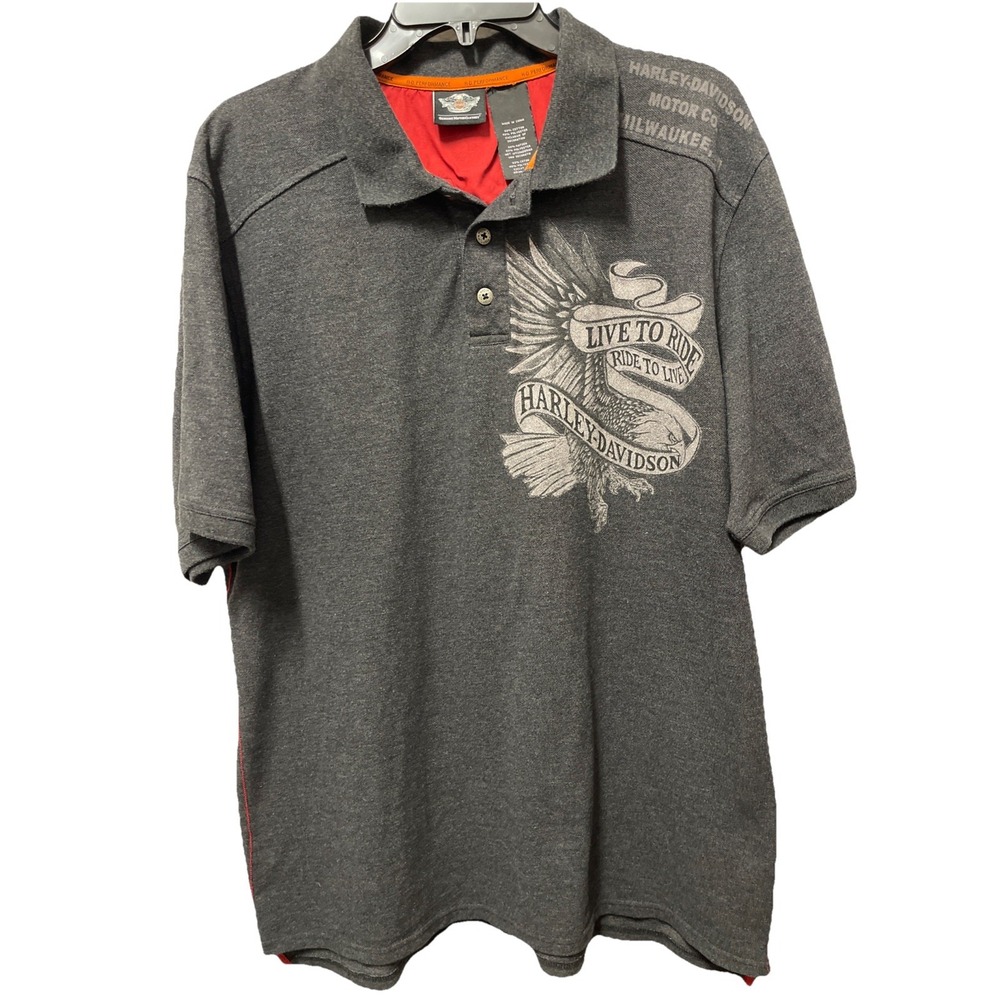Harley Davidson Men's Button Polo Shirt Size Large